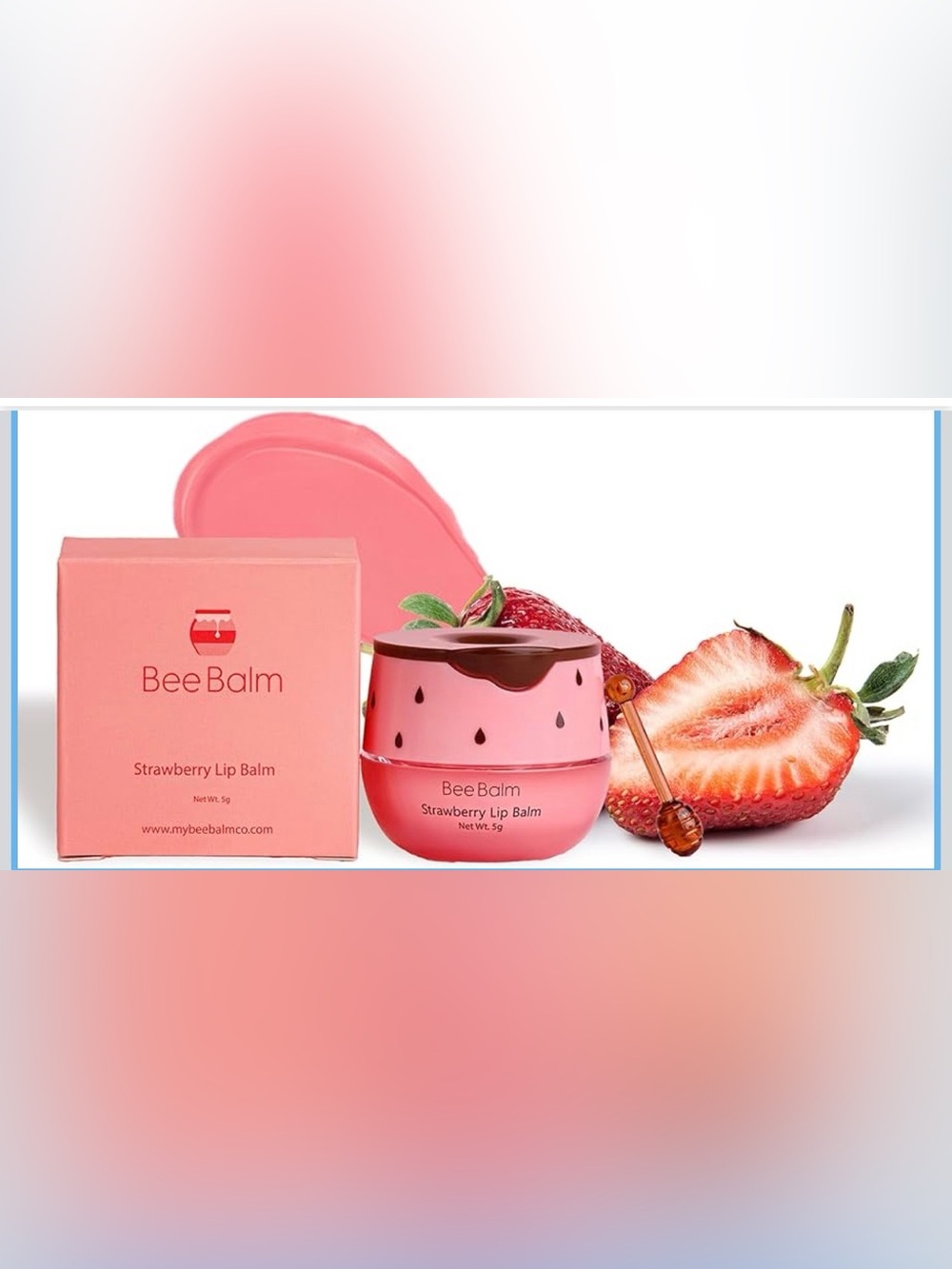 Bee Balm Strawberry Lip Balm 15g NIB Hydrating Moisturizing